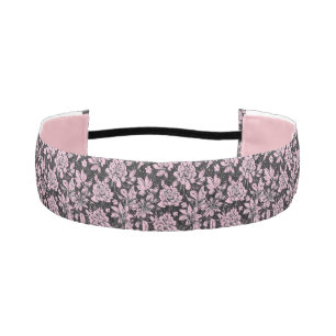 Vintage Botanical Gray Pink Floral Silhouette Athletic Headband