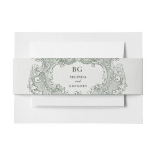Vintage Botanical Green Garden Party Wedding Theme Invitation Belly Band