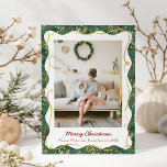 Vintage Botanical Greenery Christmas 1 Photo Holiday Card<br><div class="desc">A festive holiday photo card with a patterned back design that adds a playful,  timeless touch to your seasonal greetings. *Note: Use the Crop tool to adjust photo placement.</div>