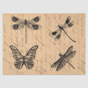 Vintage Botanical Grunge Butterfly Dragonfly Tissue Paper