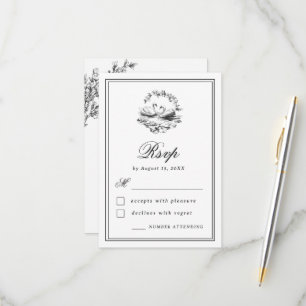 Vintage Botanical Hand Drawn Swan Elegant Wedding RSVP Card