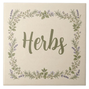 Vintage Botanical Herb Garden Floral Border Ceramic Tile