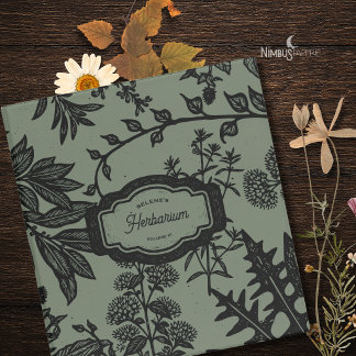 Vintage Botanical Herbarium Sage Green Binder