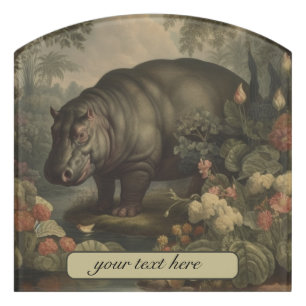 Vintage Botanical Hippo, customizable  Door Sign