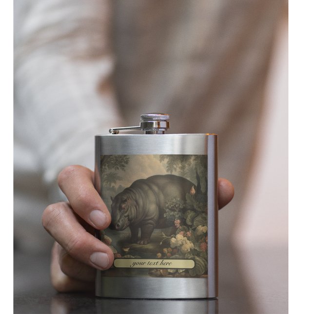 Vintage Botanical Hippo, customizable  Flask (Creator Uploaded)