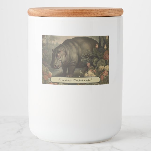 Vintage Botanical Hippo, customizable  Food Label (Front)