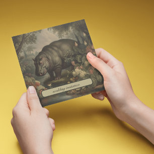 Vintage Botanical Hippo, customizable Invitation