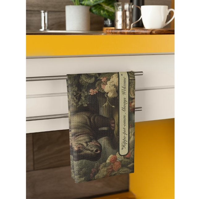 Vintage Botanical Hippo, customizable  Kitchen Towel (Creator Uploaded)