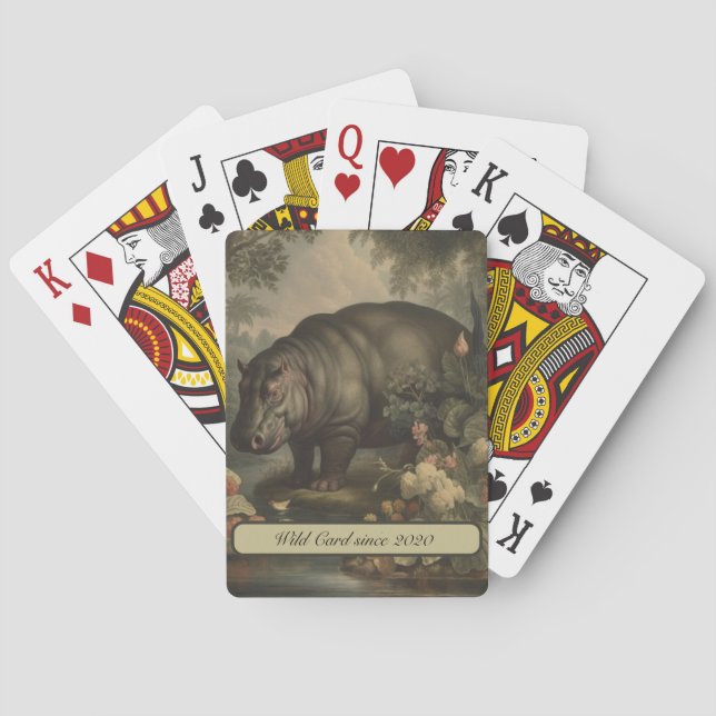 Vintage Botanical Hippo, customizable  Poker Cards (Back)