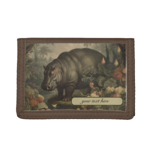 Vintage Botanical Hippo, customizable Tri-fold Wallet