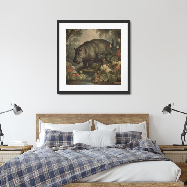 Vintage Botanical Hippo  Framed Art (Bedroom)