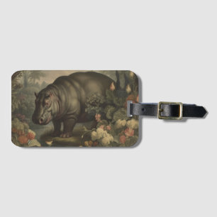 Vintage Botanical Hippo Luggage Tag