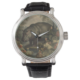 Vintage Botanical Hippopotamus and Wildflowers Watch