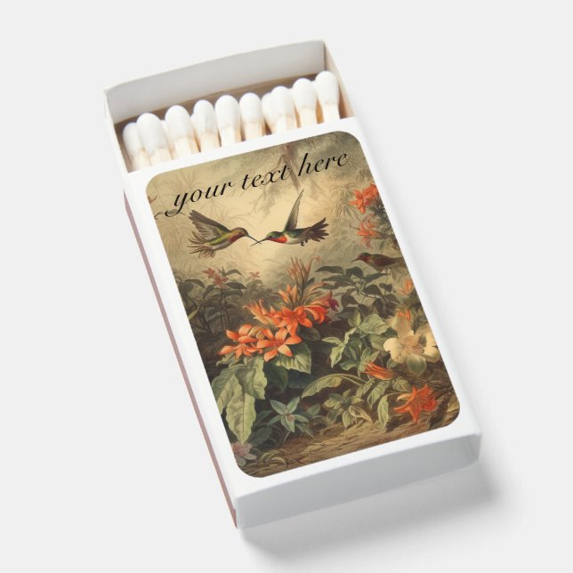 Vintage botanical hummingbirds customizable matchboxes (Front Open)