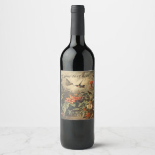 Vintage botanical hummingbirds customizable wine label