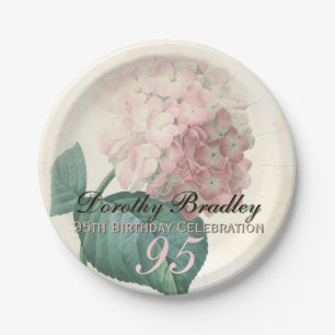 Vintage Botanical Hydrangea 95th Birthday Party PP Paper Plates