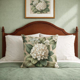 Vintage Botanical Hydrangea  Throw Pillow