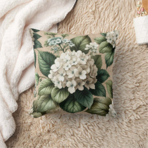 Vintage Botanical Hydrangea Throw Pillow