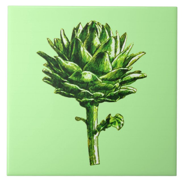 Vintage Botanical Illustration, Artichoke Ceramic Tile (Front)