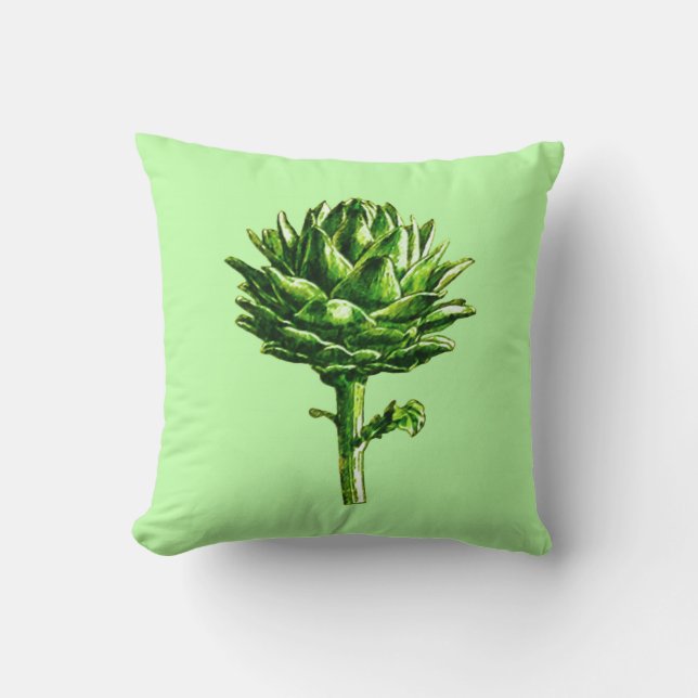 Vintage Botanical Illustration, Artichoke Throw Pillow (Front)
