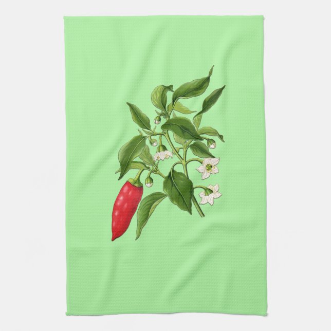Vintage Botanical Illustration, Chili Pepper Kitchen Towel (Vertical)