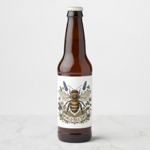 Vintage Botanical Illustration for World Bee Day Beer Bottle Label