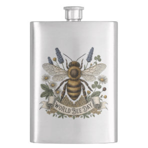 Vintage Botanical Illustration for World Bee Day  Flask