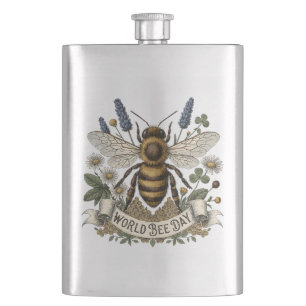 Vintage Botanical Illustration for World Bee Day Flask