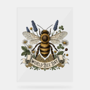 Vintage Botanical Illustration for World Bee Day w Acrylic Sign