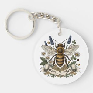 Vintage Botanical Illustration for World Bee Day w Keychain