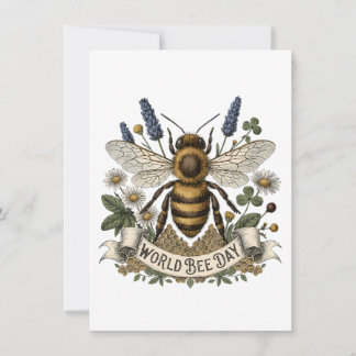 Vintage Botanical Illustration for World Bee Day w Note Card