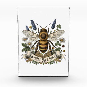 Vintage Botanical Illustration for World Bee Day w Photo Block
