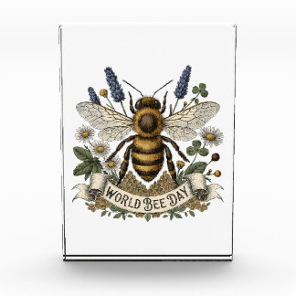 Vintage Botanical Illustration for World Bee Day w Photo Block