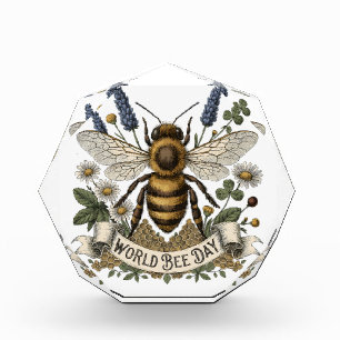 Vintage Botanical Illustration for World Bee Day w Photo Block