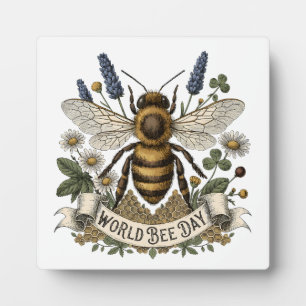 Vintage Botanical Illustration for World Bee Day w Plaque