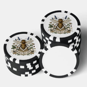 Vintage Botanical Illustration for World Bee Day w Poker Chips