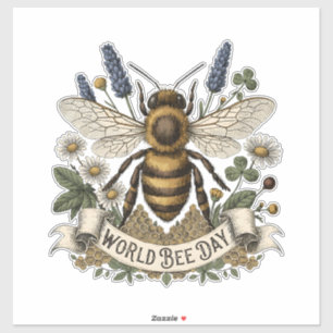 Vintage Botanical Illustration for World Bee Day w Sticker