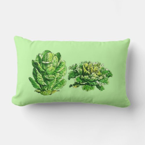Vintage Botanical Illustration Lettuce Lumbar Pillow