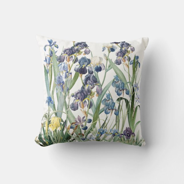 Vintage Botanical Iris Flower Floral Garden Pillow (Front)