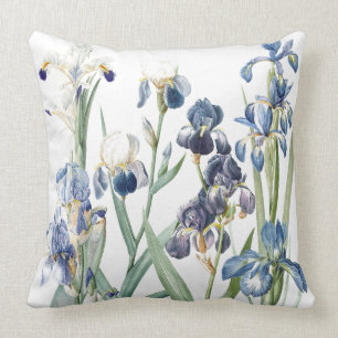 Vintage Botanical Iris Flower Floral Garden Pillow