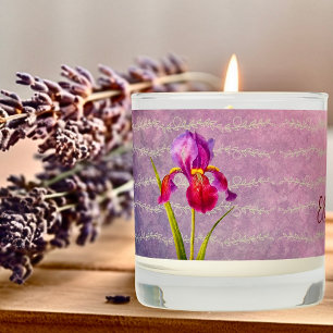 Vintage Botanical Iris Flower Violet Hues Scented Candle