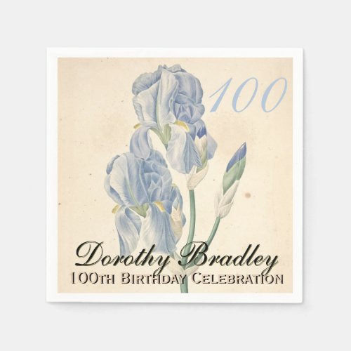 Vintage Botanical Irises 100th Birthday Party PN Napkins