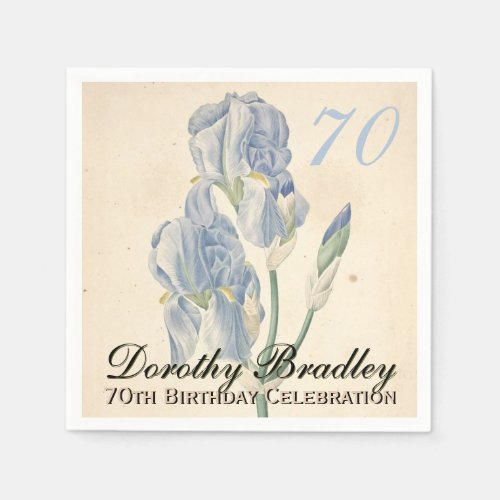 Vintage Botanical Irises 70th Birthday Party PN Paper Napkins