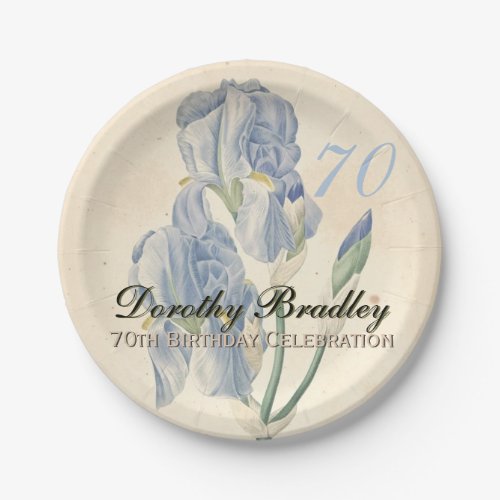 Vintage Botanical Irises 70th Birthday Party PP Paper Plates