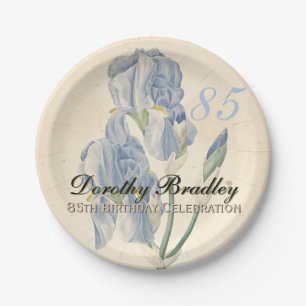 Vintage Botanical Irises 85th Birthday Party PP Paper Plates