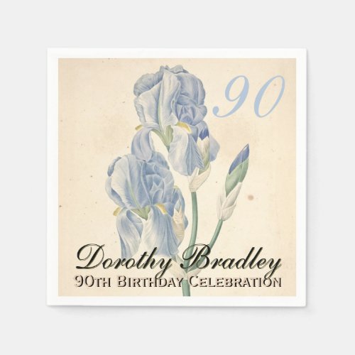 Vintage Botanical Irises 90th Birthday Party PN Napkins