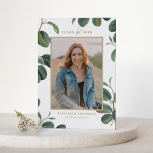 Vintage Botanical Leaves Beige Photo Graduation Invitation