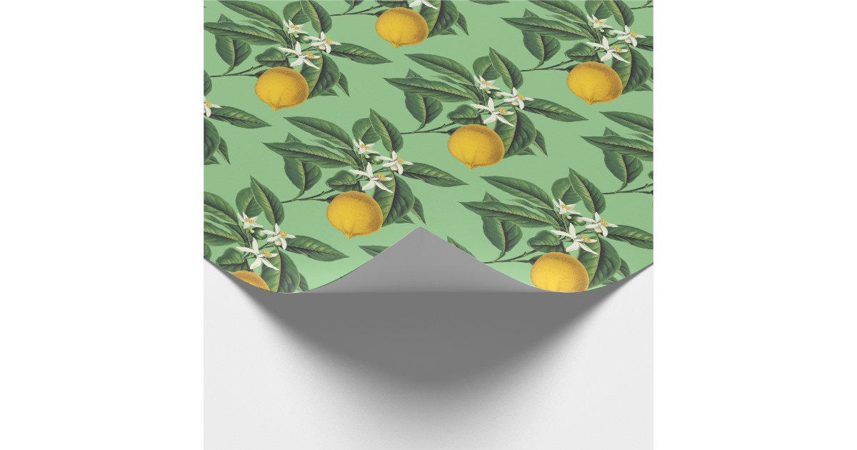Vintage Botanical Lemon Fruit Blossom Sage Wrapping Paper | Zazzle