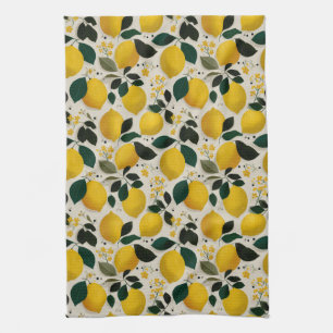Vintage Botanical Lemon Seamless Pattern Kitchen Towel