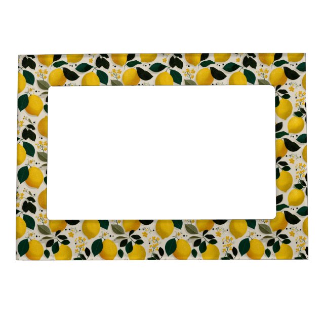 Vintage Botanical Lemon Seamless Pattern Magnetic Frame (Front)